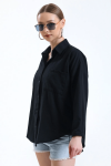 Kadın Siyah Cepli Oversize Uzun Basic Poplin Gömlek